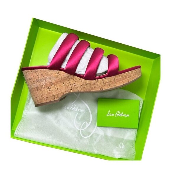 Sam Edelman Womens Red Satin Strappy Open Toe Cork Wedge Sandals Sz 8.5 M New - Picture 3 of 15